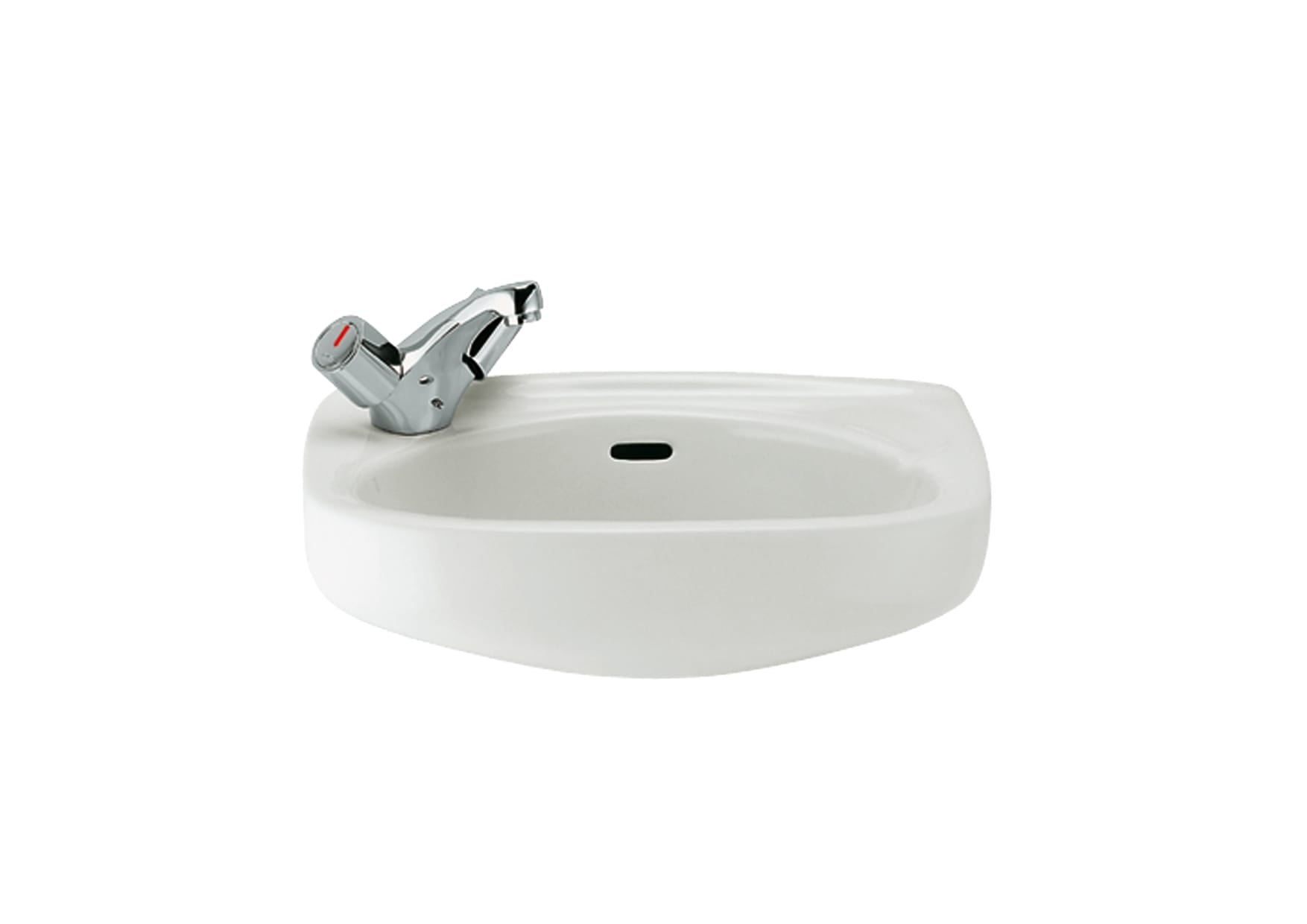 Roca Ibis – Компактен умивалник за стенен монтаж 44×31×18см White бял 2 отвора A320841001