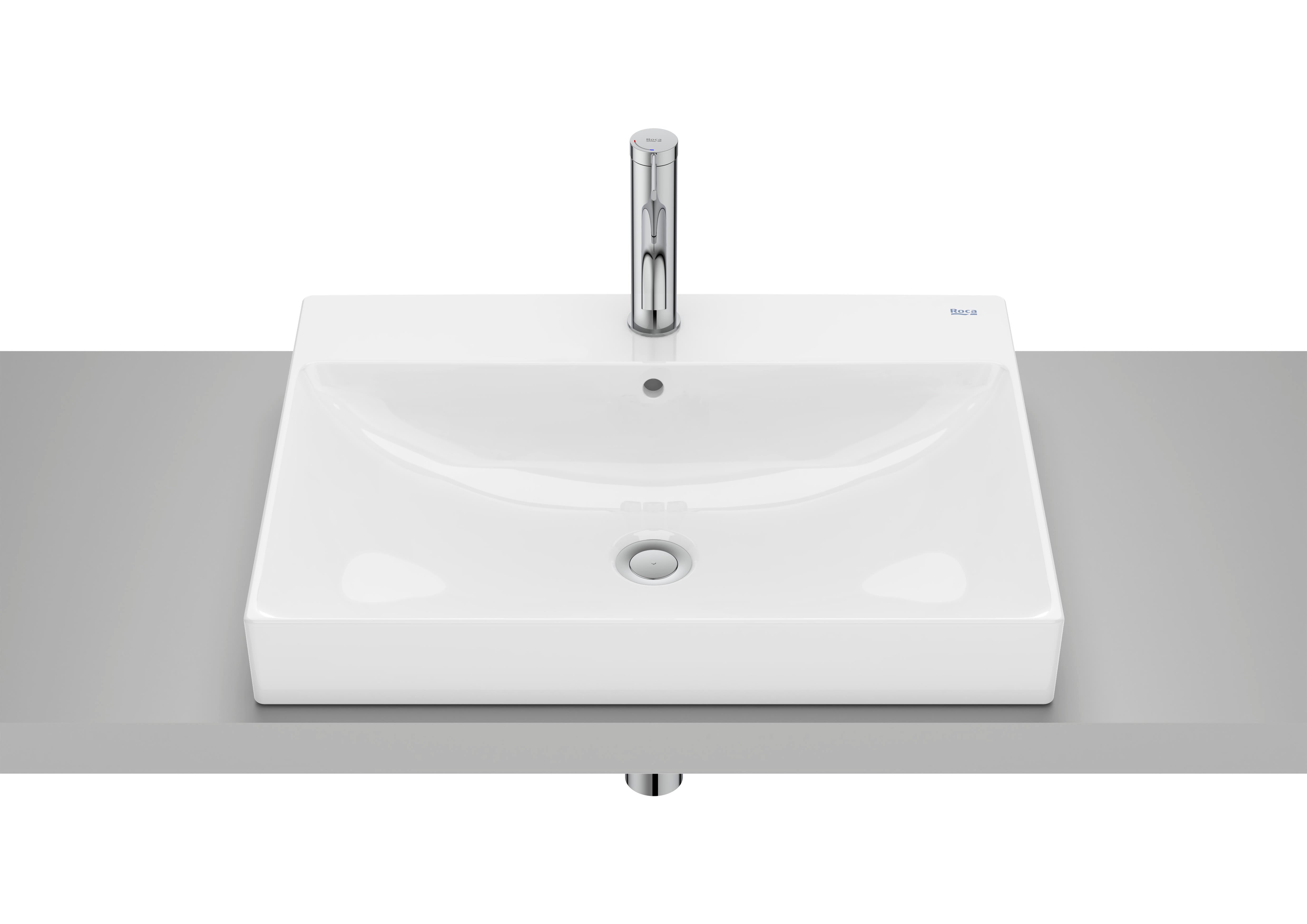 Roca ONA – Умивалник за вграждане в плот 60×45×8см Glossy White бял гланц FINECERAMIC® 1 отвор A32768N000