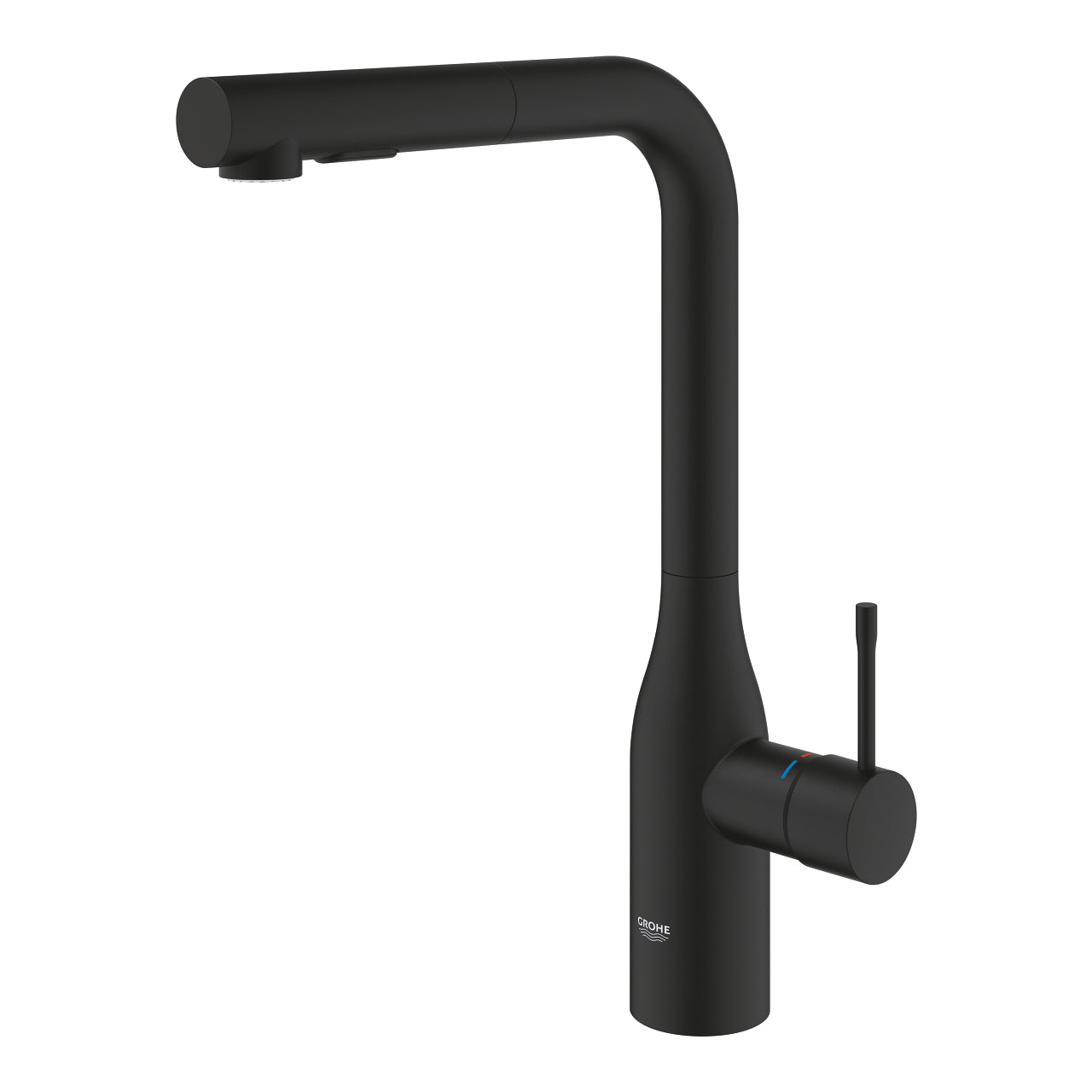 GROHE Essence Кухненски Смесител L-чучур Издърпващ Двоен Душ-Спрей Matte Black 30504KF0 - Stonea.BG