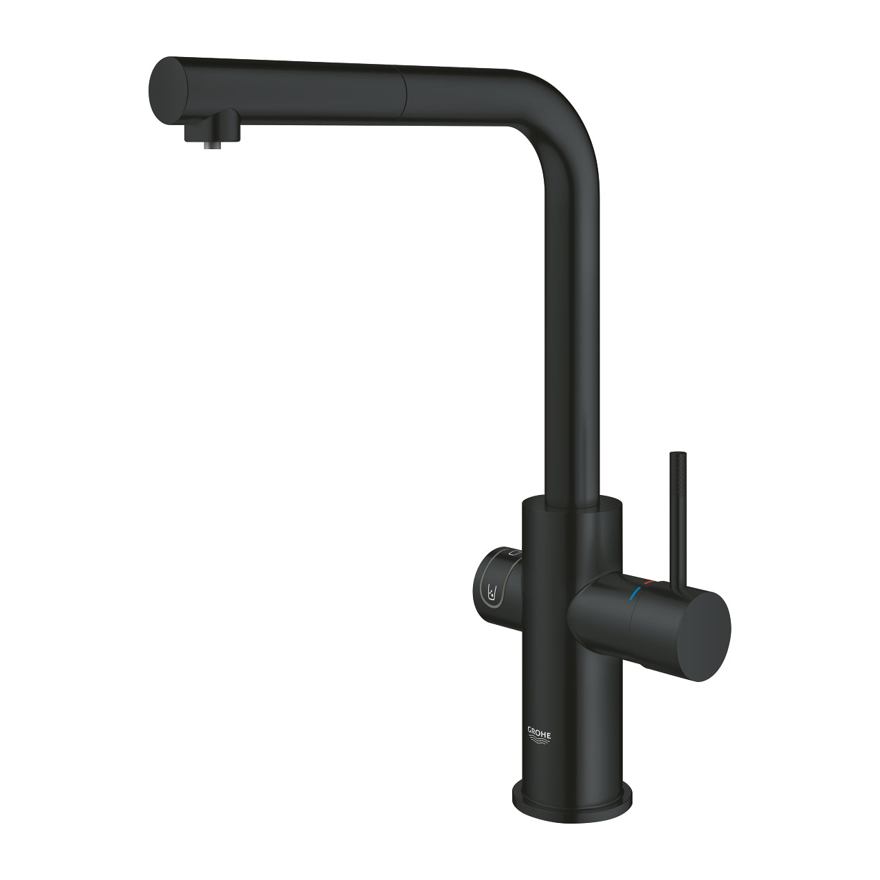 GROHE Blue Home Кухненски Смесител L-чучур + Изтеглящ Се Аератор Matte Black 31539KS0 - Stonea.BG
