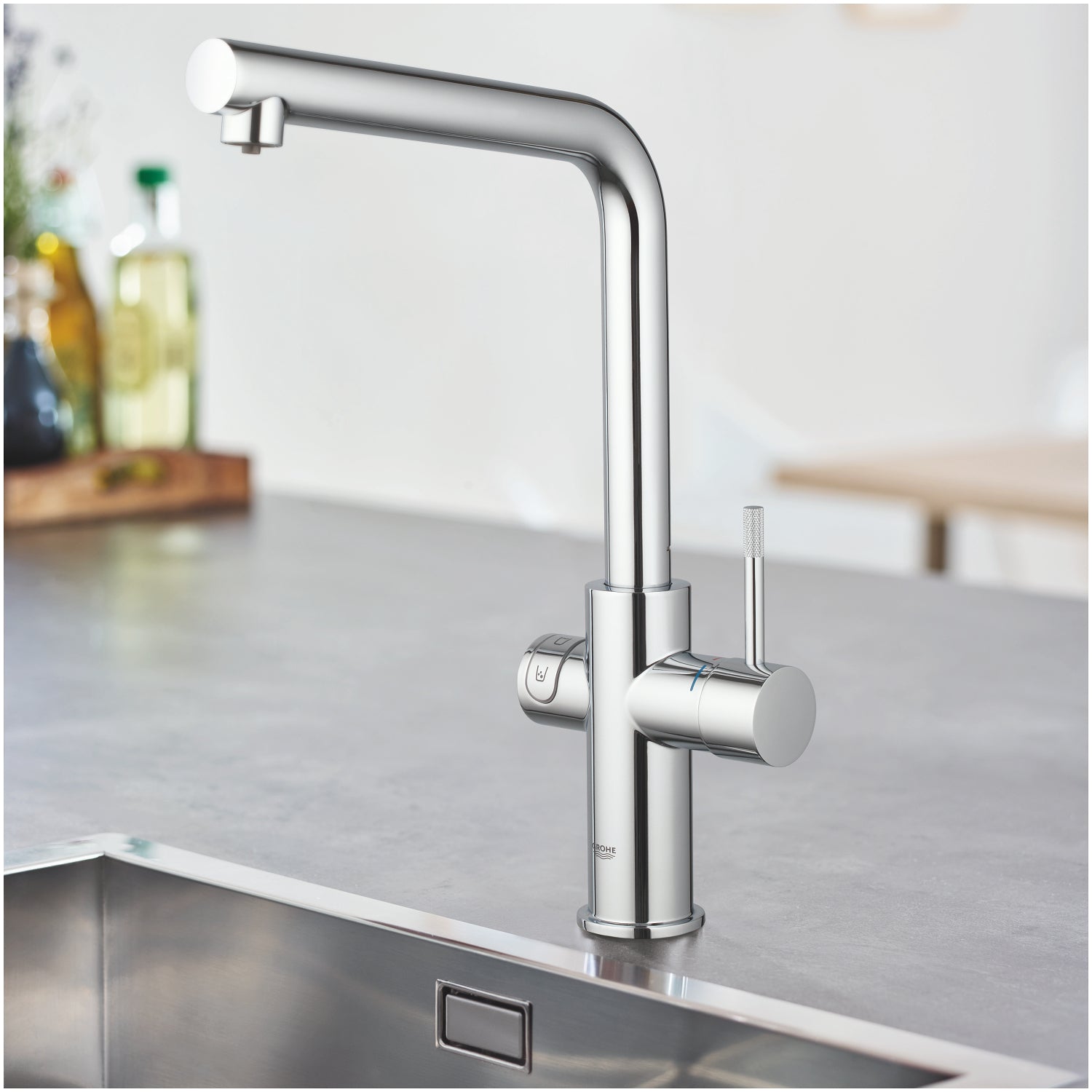 GROHE Blue Home Кухненски Смесител L-чучур Филтрирана Газирана Вода Chrome 31454001 - Stonea.BG