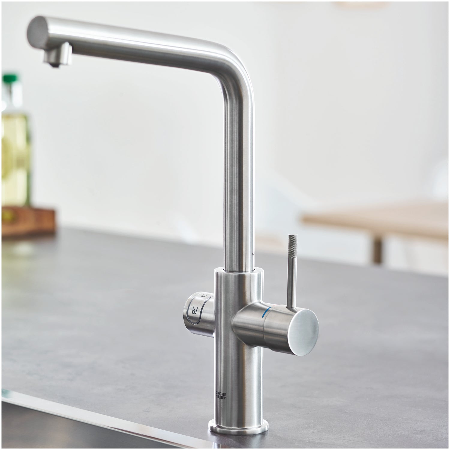 GROHE Blue Home Кухненски Смесител L-чучур Филтрирана Газирана Вода Supersteel 31454DC1 - Stonea.BG