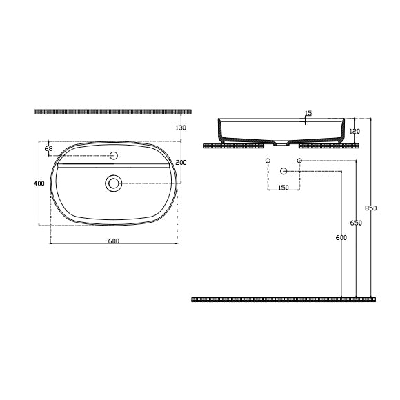 Isvea INFINITY Мивка върху плот Елипса 60×40×12см с отвор за смесител Ivory беж мат 10NF65060-2K