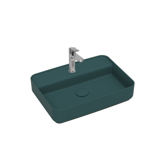 Isvea INFINITY Мивка върху плот Правоъгълна 55×40×12см с отвор за смесител Petrol Green петролно зелено мат 10NF66055-2P